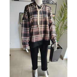Masełkowy dres oversize z kapturem - krata czarny