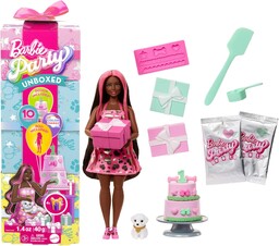 Barbie Party Unboxed Imprezowe niespodzianki Urodziny pieska Zestaw