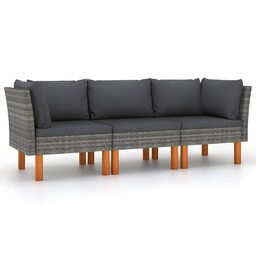 Emaga 3-osobowa sofa ogrodowa z poduszkami, polirattan, szara