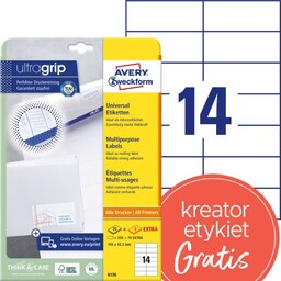 Trwałe etykiety papierowe 105 x 42,3 mm, białe