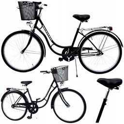 Rower Miejski Męski Lekki Aluminiowy Bagażnik Czarny Kosz
