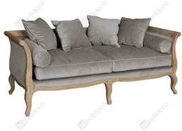 Sofa klasyczna dębowa w szarej welurowej tapicerce 190