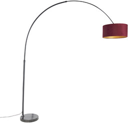 QAZQA Łukowa lampa stojąca z czarnym welurowym kloszem
