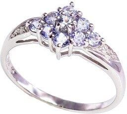 GWIEZDNY PYŁ złoty pierścionek tanzanity diamenty zaręczynowy delikatny