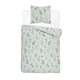 Detexpol Pościel satynowa 140x200 miętowa jasna w kwiaty