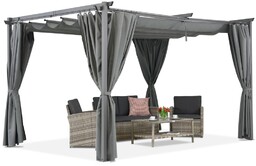 Antracytowa pergola tarasowa z zasłonami La Palma 3x4