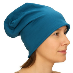 Czapka damska Beanie włoska cienka smerfetka jednolita morska