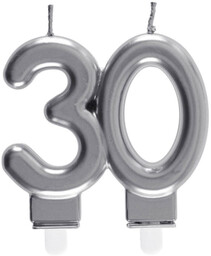 Świeczka na 30-tkę srebrna - 7,5 cm -