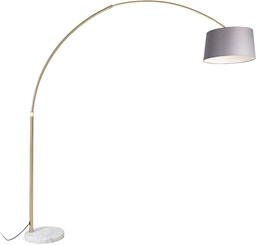 QAZQA Nowoczesna lampa podłogowa łuk złota klosz szary