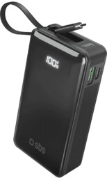Powerbank SBS 10000mAh z wbudowanym kablem USB-C Czarny