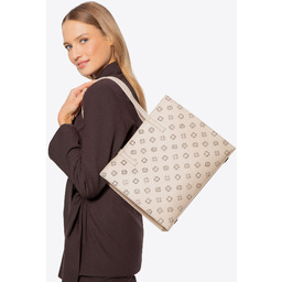 Damska shopperka z ekoskóry z tłoczoną sygnaturą beżowa