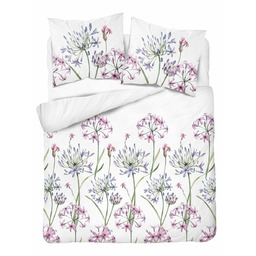 Detexpol Pościel satynowa 160x200 biała w kwiaty fioletowo-różowe