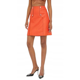 BOSS POMARAŃCZOWA SKÓRZANA SPÓDNICA PROSTA Z OZDOBNYMI NITAMI