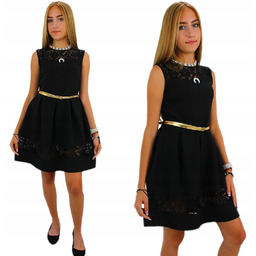 Wizytowa Czarna Galowa Sukienka Z Koronką 146