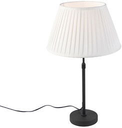 Lampa stołowa czarna z plisowanym abażurem kremowym 35