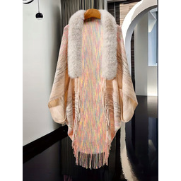 PONCHO Ponczo FUTRO miś pocahontas Narzuta tkane Boho