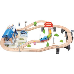 Bino world of toys Drewniana kolejka z mostkiem,