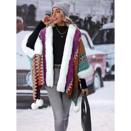 PONCHO Ponczo FUTRO miś pocahontas Narzuta tkane Boho