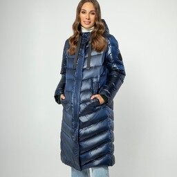 Damski płaszcz puchowy pikowany granatowy