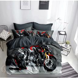 Pościel z bawełny syntetycznej czarno-szara w motocykl PGA-21