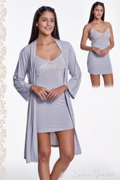 Koszula nocna damska SAMANTA ze szlafrokiem XL Srebrny