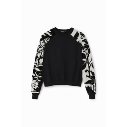 Sweter łączony kwiaty