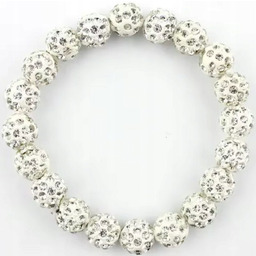 Biała Bransoletka z Koralików Shamballa Elastyczna Ręcznie Robiona