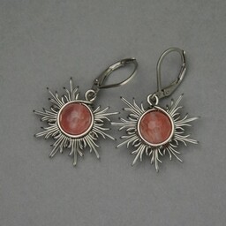 Pakamera Różowe kolczyki słońce kwarc malinowy wire wrapping