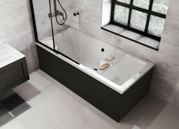 Besco Quadro 155x70cm wanna prostokątna + obudowa CZARNY