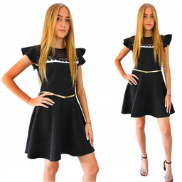 Wizytowa Czarna Galowa Sukienka Z Paskiem 146