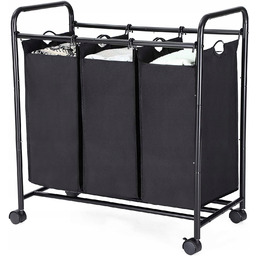 Kosz Na Pranie Sortownik Kółka Czarny 3 Komory