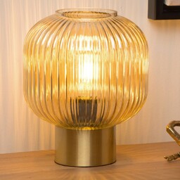 Lucide Szklana lampa stołowa Maloto, bursztyn/złoto, Ø 20