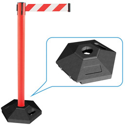 Słupek odgradzający z pasem samonawijającym, czerwony/bialy