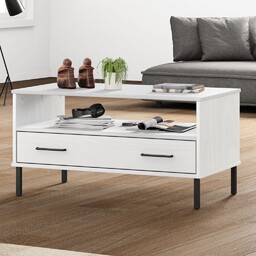 vidaXL Stolik kawowy OSLO, metalowe nóżki, biały, 85x50x45