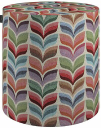 Puf Barrel, różowo-niebieski motyw roślinny, ø40, wys. 40