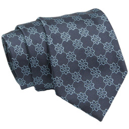 Klasyczny Krawat, Granatowo-Niebieski w Kwiatki, Męski, 7cm -Angelo