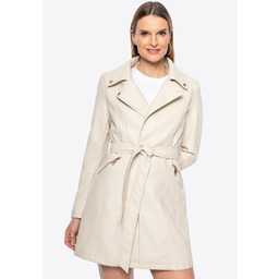 Damski płaszcz z imitacji skóry beżowy