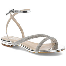 Bayla Srebrne Sandały Eleganckie Płaskie Buty