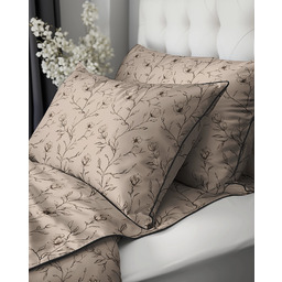 Pościel z perkalu beżowa w czarne kwiaty