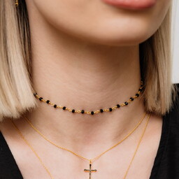 Choker/ naszyjnik ''Black'' różaniec z onyksami - srebro