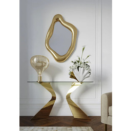 LUSTRO ŚCIENNE Hologram w złotej, nieregularnej ramie, designerski