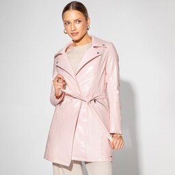 Damski płaszcz z imitacji skóry różowy