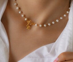 Pakamera Naszyjnik perły naturalne różaniec- srebro 925 pozłacane