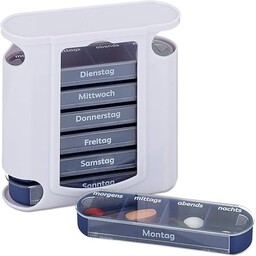 Relaxdays Pojemnik na Tabletki, Tworzywo Sztuczne, Biały/Niebieski, 45