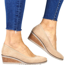 Damskie Półbuty Na Koturnie Mokasyny Potocki 10523 Beżowe