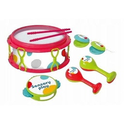 Zestaw Instrumentów Muzycznych Bębenek 28Cm, Tamburyn, Marakasy, Kastaniety