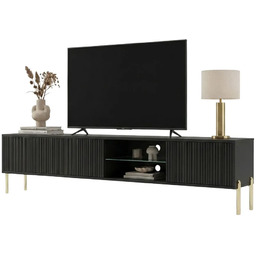 Edinos Premium Czarna szafka RTV na złotych nóżkach