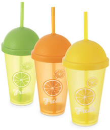 Kubek plastikowy z pokrywką i słomką 450 ml