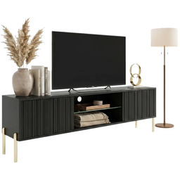 Edinos Premium Czarna szafka RTV na złotych nóżkach