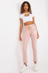 Spodnie dresowe z aplikacją jasny różowy